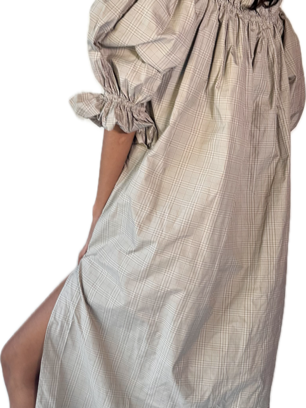 chinese dress ladies Pearl White Puff Sleeves Dress